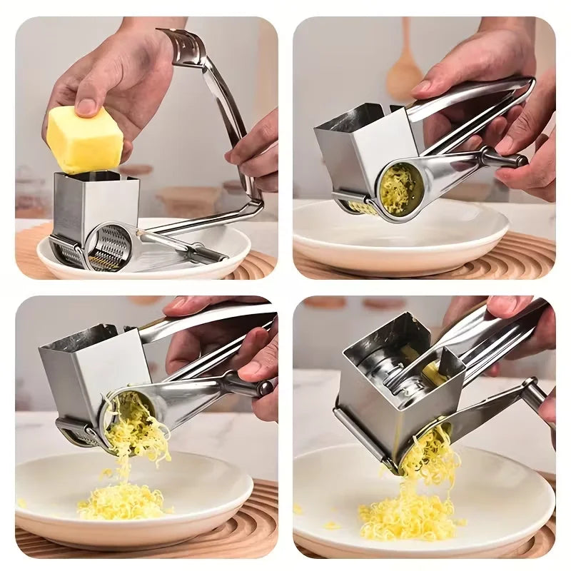 Rotary cheese grater, stainless steel handheld cheese cutter, slicer, hard chocolate, nuts, kitchen tools