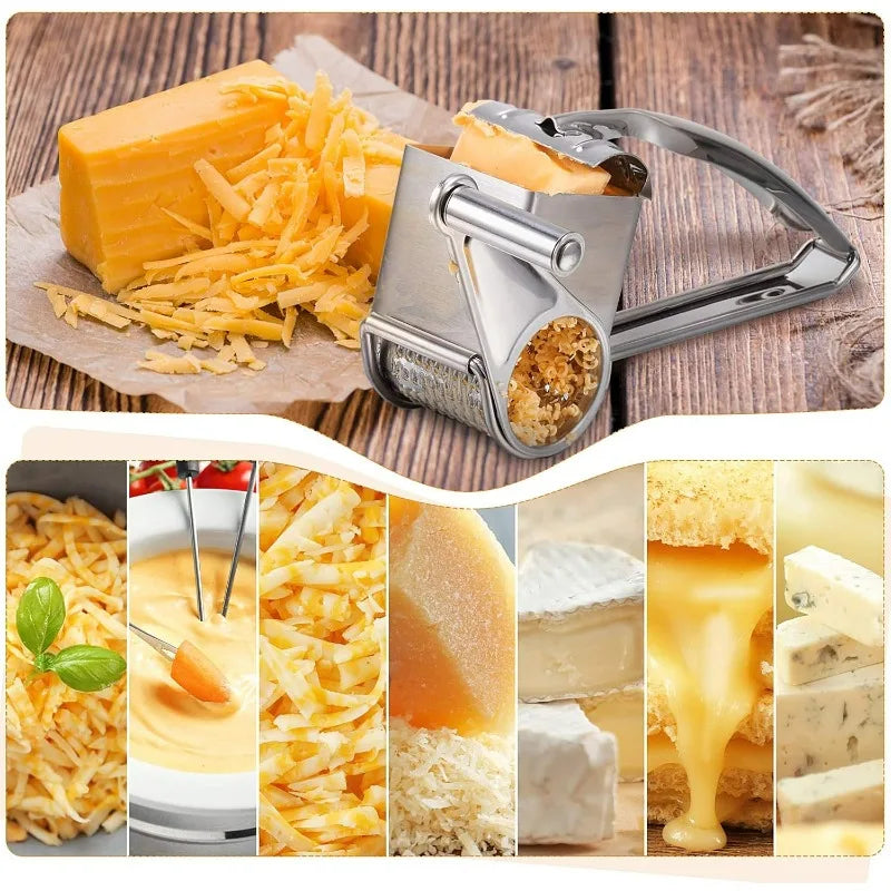 Rotary Cheese Grater Stainless Steel Handheld Cheese Grater, Manual Grinder Cutter Slicer Shredder with Stainless Drum Blades