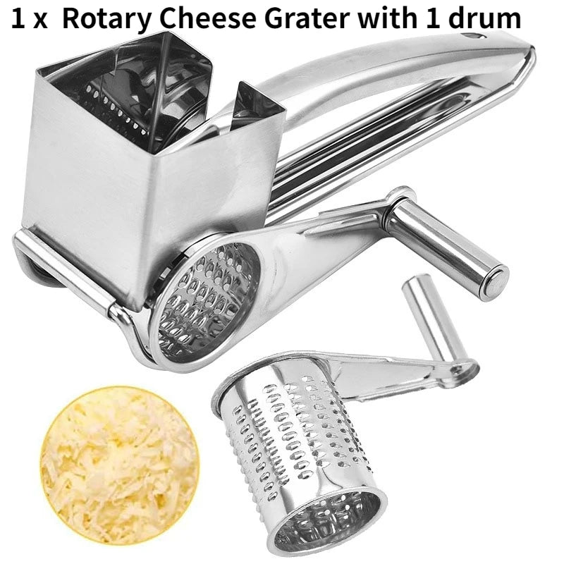 Stainless Steel Rotary Cheese Grater Set With 4/3/2/1 Drums Manual Cheese Cutter Slicer Shredder Kitchen Rotary Slicer Grater
