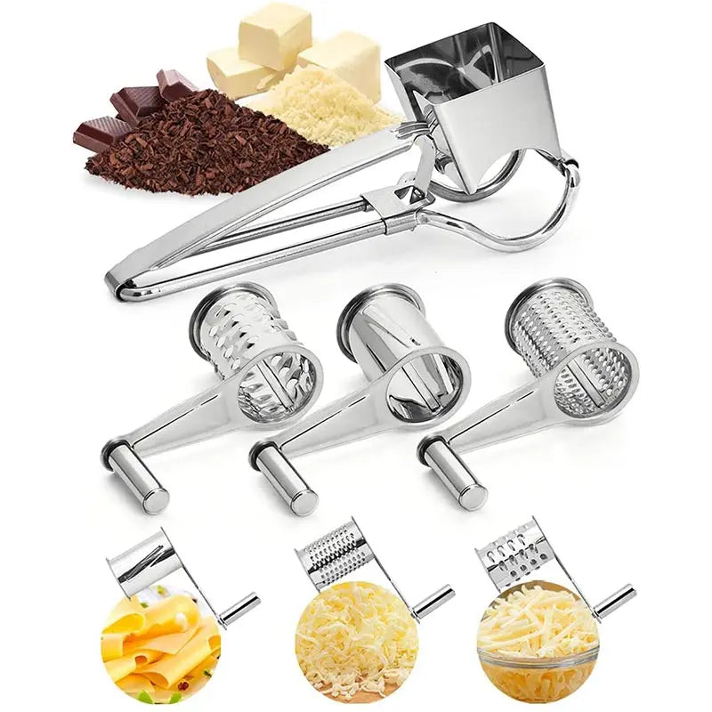 Stainless Steel Rotary Cheese Grater Set With 4/3/2/1 Drums Manual Cheese Cutter Slicer Shredder Kitchen Rotary Slicer Grater