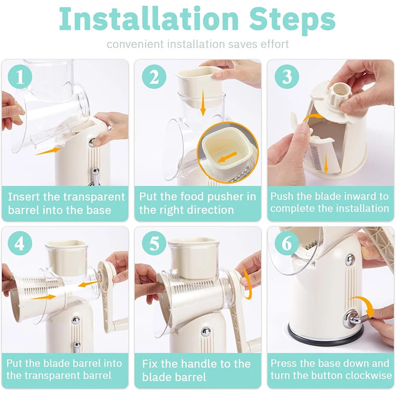 Rotary Cheese Grater Hand Crank 5 in 1 Replaceable Stainless Blades Cheese Shredder Kitchen Vegetable Shredder Slicer Chopper