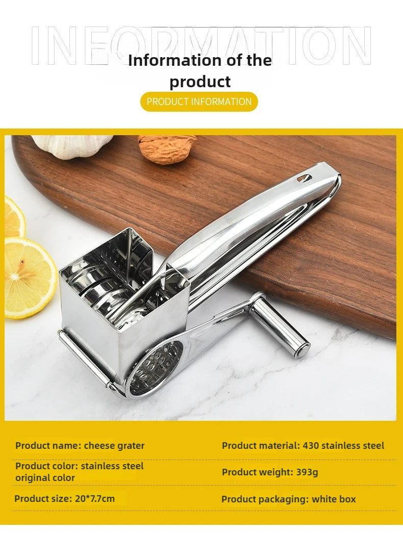 Rotary Cheese Grater Stainless Steel Handheld Cheese Grater, Manual Grinder Cutter Slicer Shredder with Stainless Drum Blades