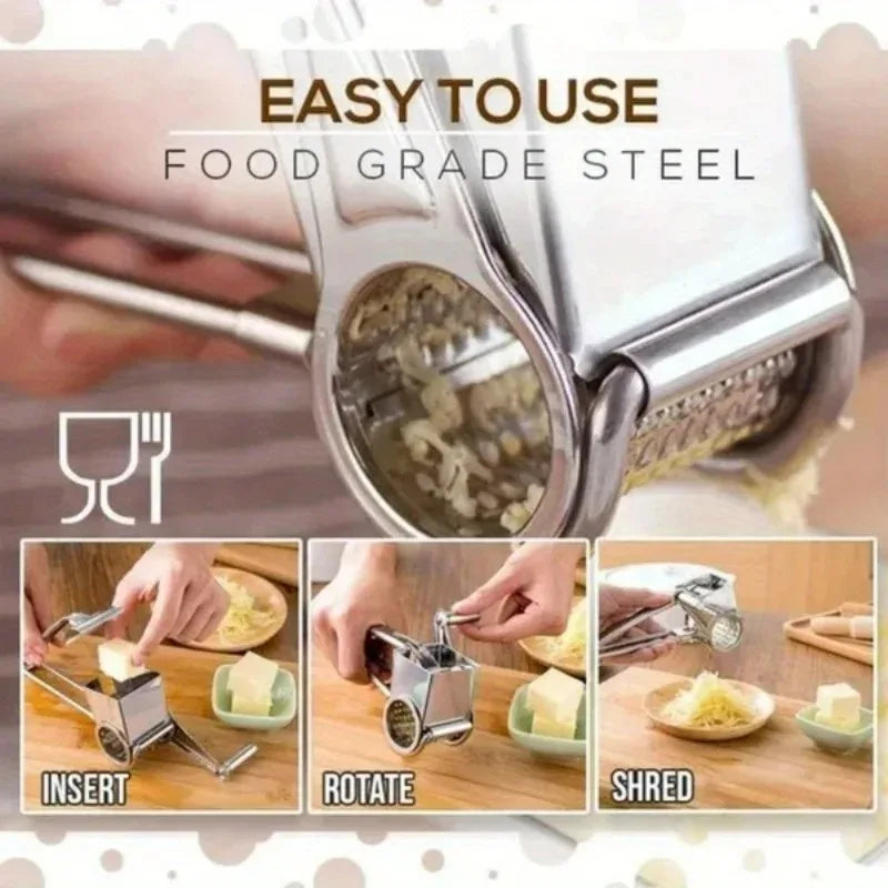 Rotary Cheese Grater Stainless Steel Handheld Cheese Grater, Manual Grinder Cutter Slicer Shredder with Stainless Drum Blades