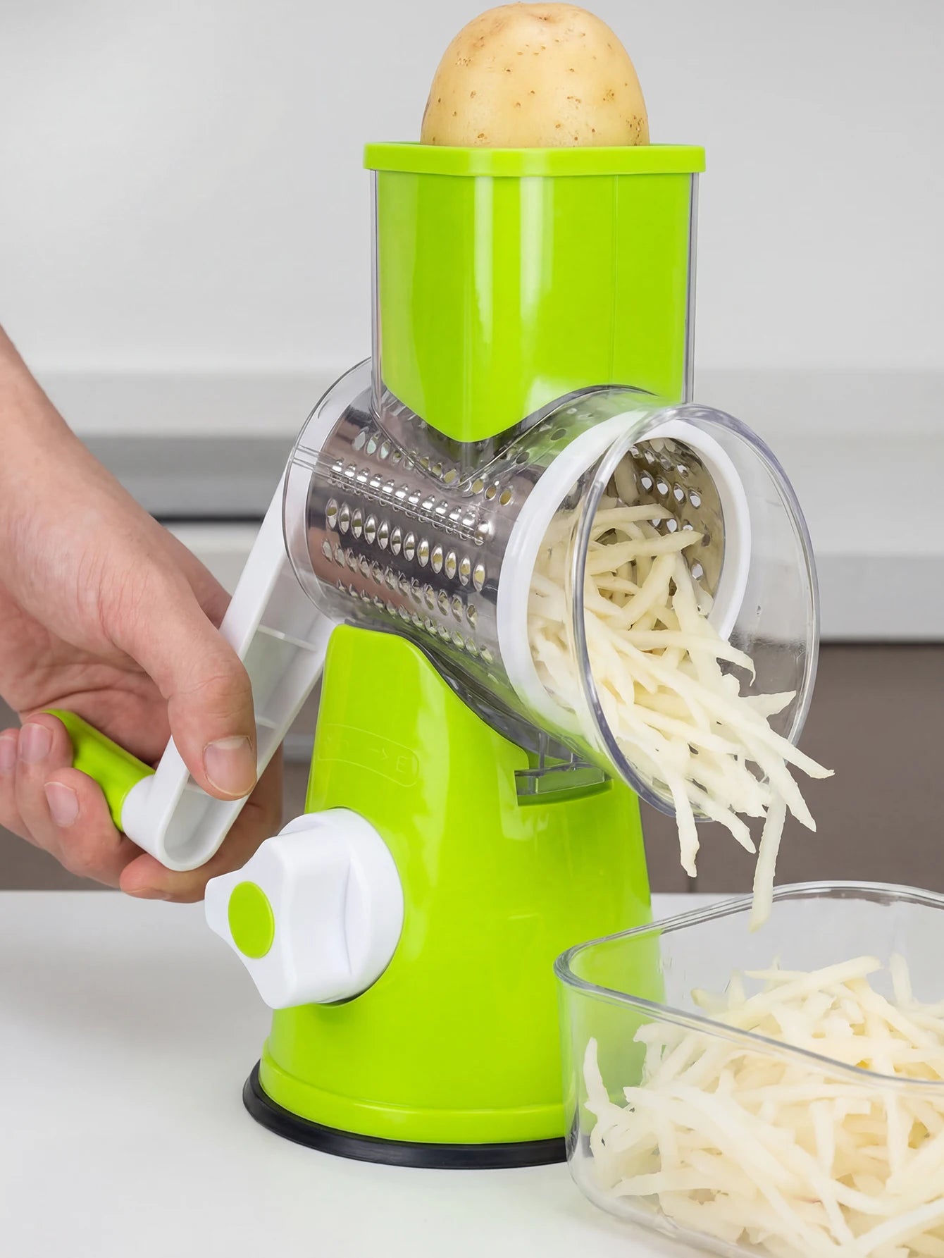 Rotary Cheese Grater with Handle - Vegetable Shredder with  Well-designed Blades & Strong Suction Base,Round Mandoline Slicer &
