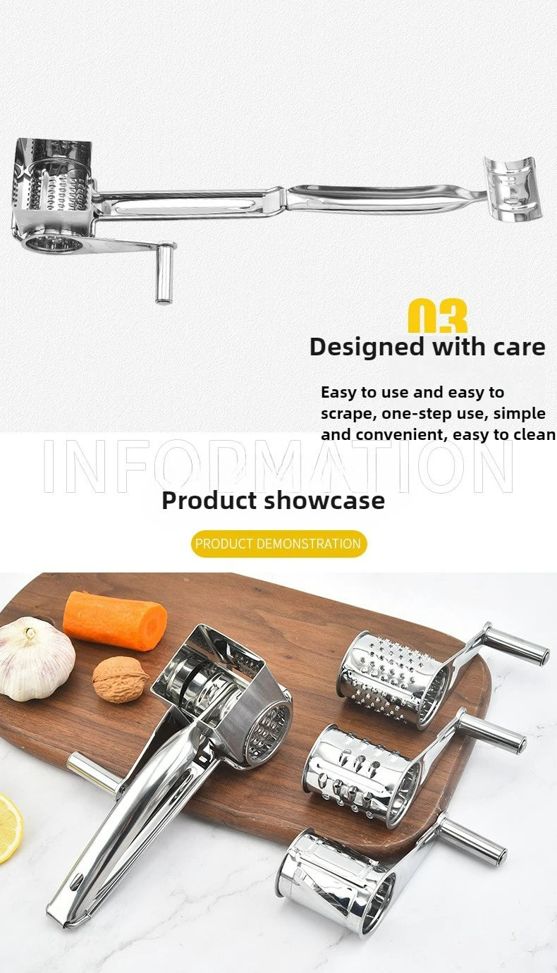 Rotary Cheese Grater Stainless Steel Handheld Cheese Grater, Manual Grinder Cutter Slicer Shredder with Stainless Drum Blades
