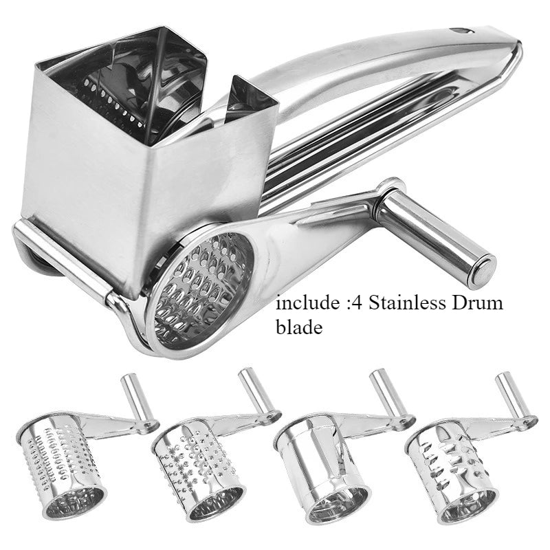 Rotary Cheese Grater Stainless Steel Handheld Cheese Grater, Manual Grinder Cutter Slicer Shredder with Stainless Drum Blades