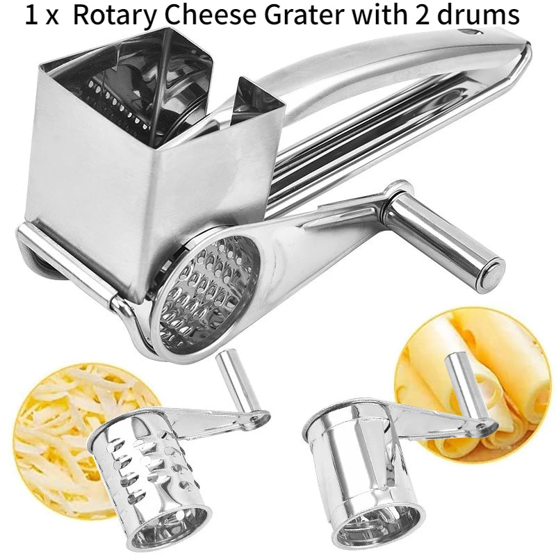 Stainless Steel Rotary Cheese Grater Set With 4/3/2/1 Drums Manual Cheese Cutter Slicer Shredder Kitchen Rotary Slicer Grater