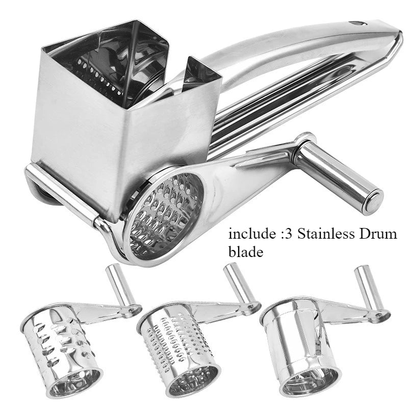 Rotary Cheese Grater Stainless Steel Handheld Cheese Grater, Manual Grinder Cutter Slicer Shredder with Stainless Drum Blades