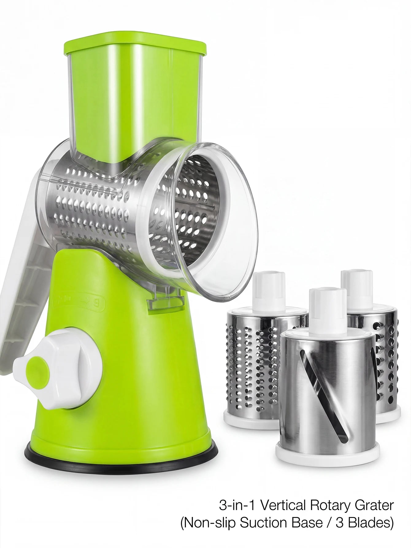 Rotary Cheese Grater with Handle - Vegetable Shredder with  Well-designed Blades & Strong Suction Base,Round Mandoline Slicer &
