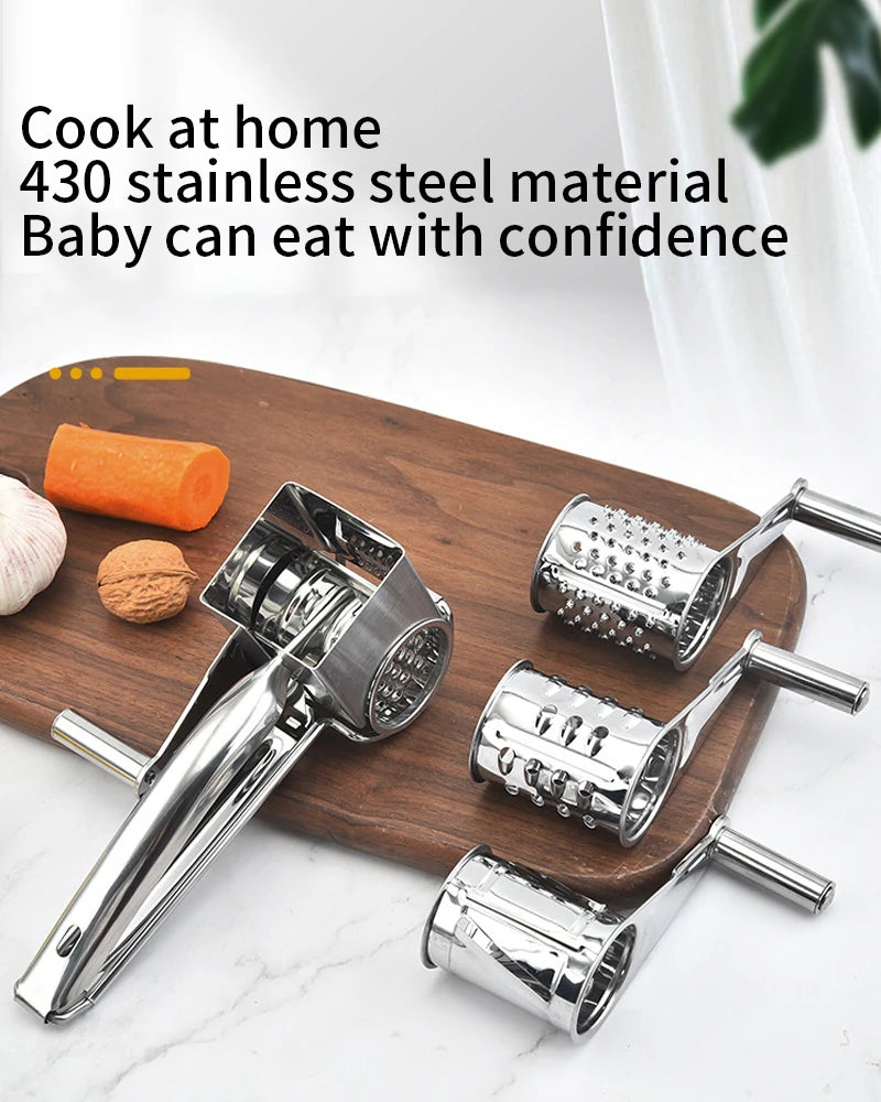 Stainless Steel Rotary Cheese Grater Set With 4/3/2/1 Drums Manual Cheese Cutter Slicer Shredder Kitchen Rotary Slicer Grater