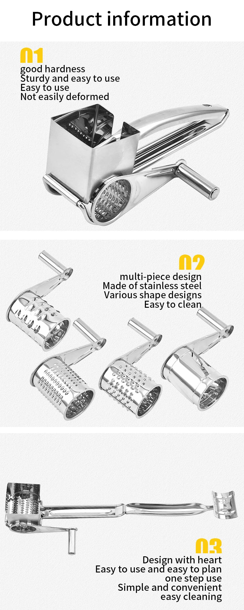 Stainless Steel Rotary Cheese Grater Set With 4/3/2/1 Drums Manual Cheese Cutter Slicer Shredder Kitchen Rotary Slicer Grater
