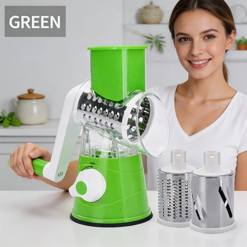 Rotary Cheese Grater Hand Crank with 3 Interchangeable Blades Strong Suction Base Manual Shredder for Kitchen