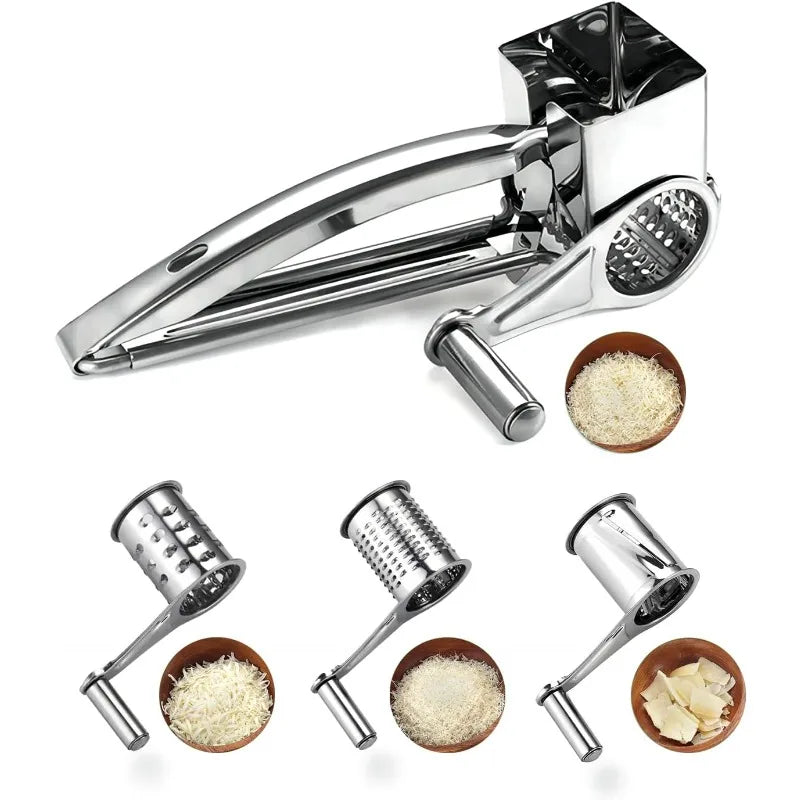 Rotary Cheese Grater Stainless Steel Handheld Cheese Grater, Manual Grinder Cutter Slicer Shredder with Stainless Drum Blades