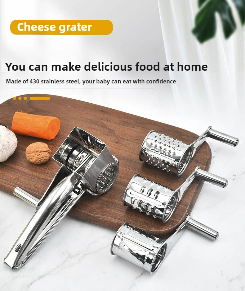 Rotary Cheese Grater Stainless Steel Handheld Cheese Grater, Manual Grinder Cutter Slicer Shredder with Stainless Drum Blades