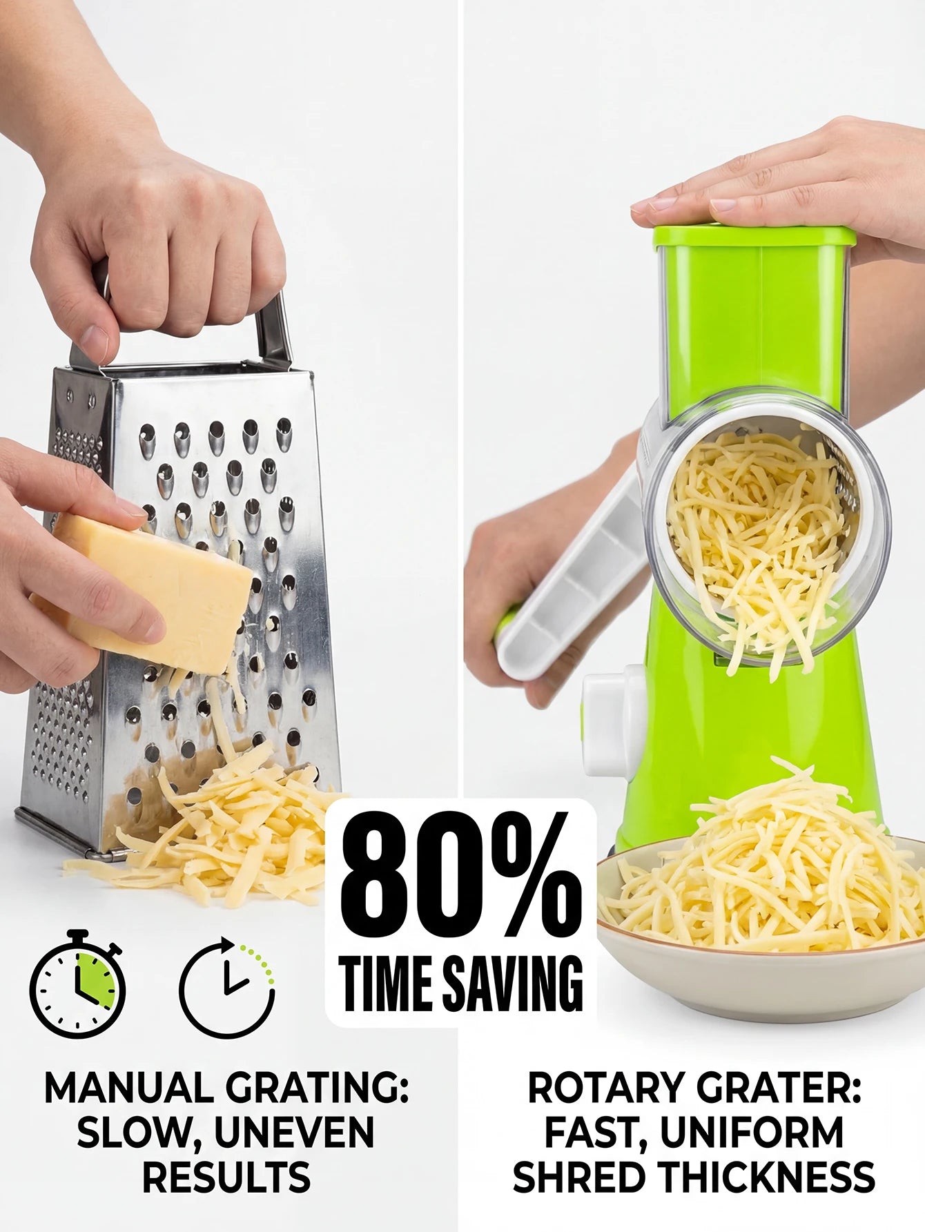 Rotary Cheese Grater with Handle - Vegetable Shredder with  Well-designed Blades & Strong Suction Base,Round Mandoline Slicer &