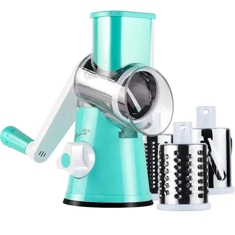 Rotary Cheese Grater Hand Crank with 3 Interchangeable Blades Strong Suction Base Manual Shredder for Kitchen