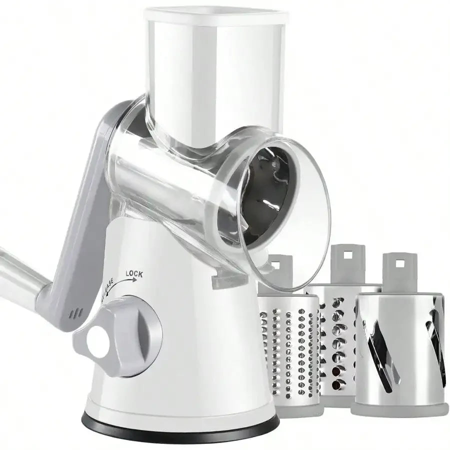Manual Rotary Cheese Grater, Kitchen Vegetable Slicer and Nut Grinder, Hand Crank Potato Shredder with 3 Replaceable Drum Blades