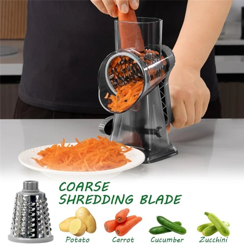 B84B-Rotary Cheese Grater Hand Crank Vegetable Shredder With Handle, Interchangeable Blades,Multifunctional Slicer For Kitchen