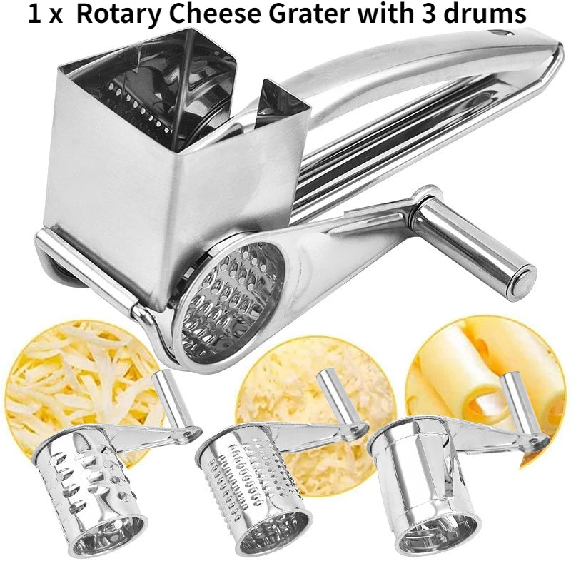 Stainless Steel Rotary Cheese Grater Set With 4/3/2/1 Drums Manual Cheese Cutter Slicer Shredder Kitchen Rotary Slicer Grater