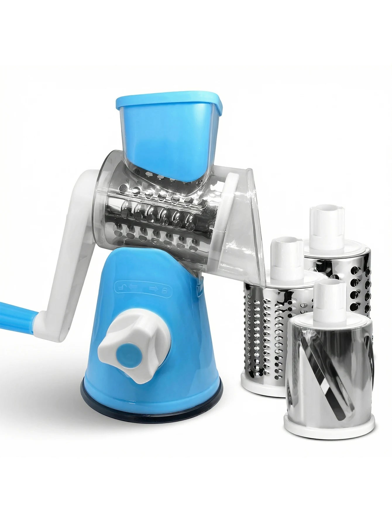 Rotary Cheese Grater with Handle - Vegetable Shredder with  Well-designed Blades & Strong Suction Base,Round Mandoline Slicer &