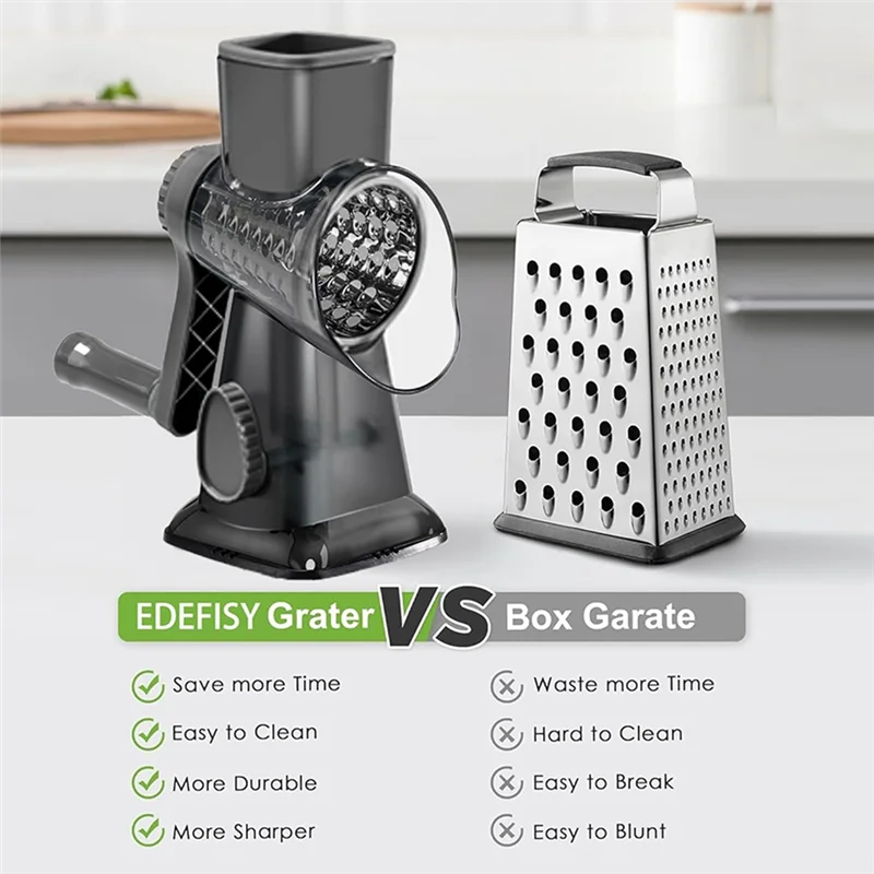 B84B-Rotary Cheese Grater Hand Crank Vegetable Shredder With Handle, Interchangeable Blades,Multifunctional Slicer For Kitchen