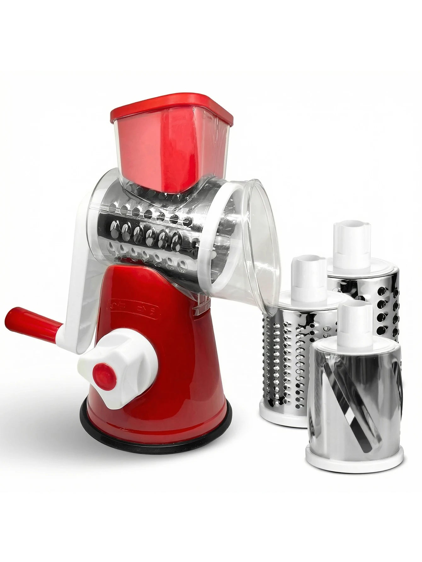 Rotary Cheese Grater with Handle - Vegetable Shredder with  Well-designed Blades & Strong Suction Base,Round Mandoline Slicer &