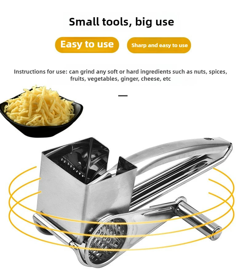 Rotary Cheese Grater Stainless Steel Handheld Cheese Grater, Manual Grinder Cutter Slicer Shredder with Stainless Drum Blades