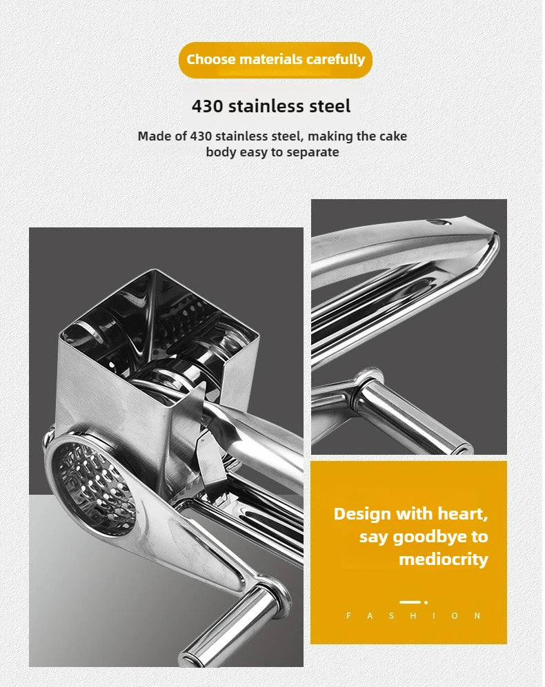 Rotary Cheese Grater Stainless Steel Handheld Cheese Grater, Manual Grinder Cutter Slicer Shredder with Stainless Drum Blades