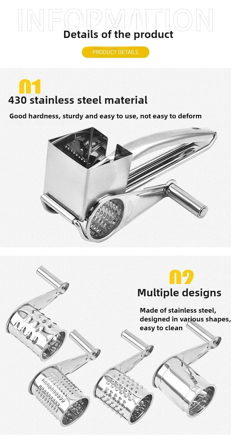 Rotary Cheese Grater Stainless Steel Handheld Cheese Grater, Manual Grinder Cutter Slicer Shredder with Stainless Drum Blades