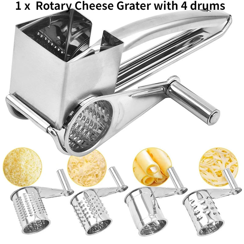 Stainless Steel Rotary Cheese Grater Set With 4/3/2/1 Drums Manual Cheese Cutter Slicer Shredder Kitchen Rotary Slicer Grater