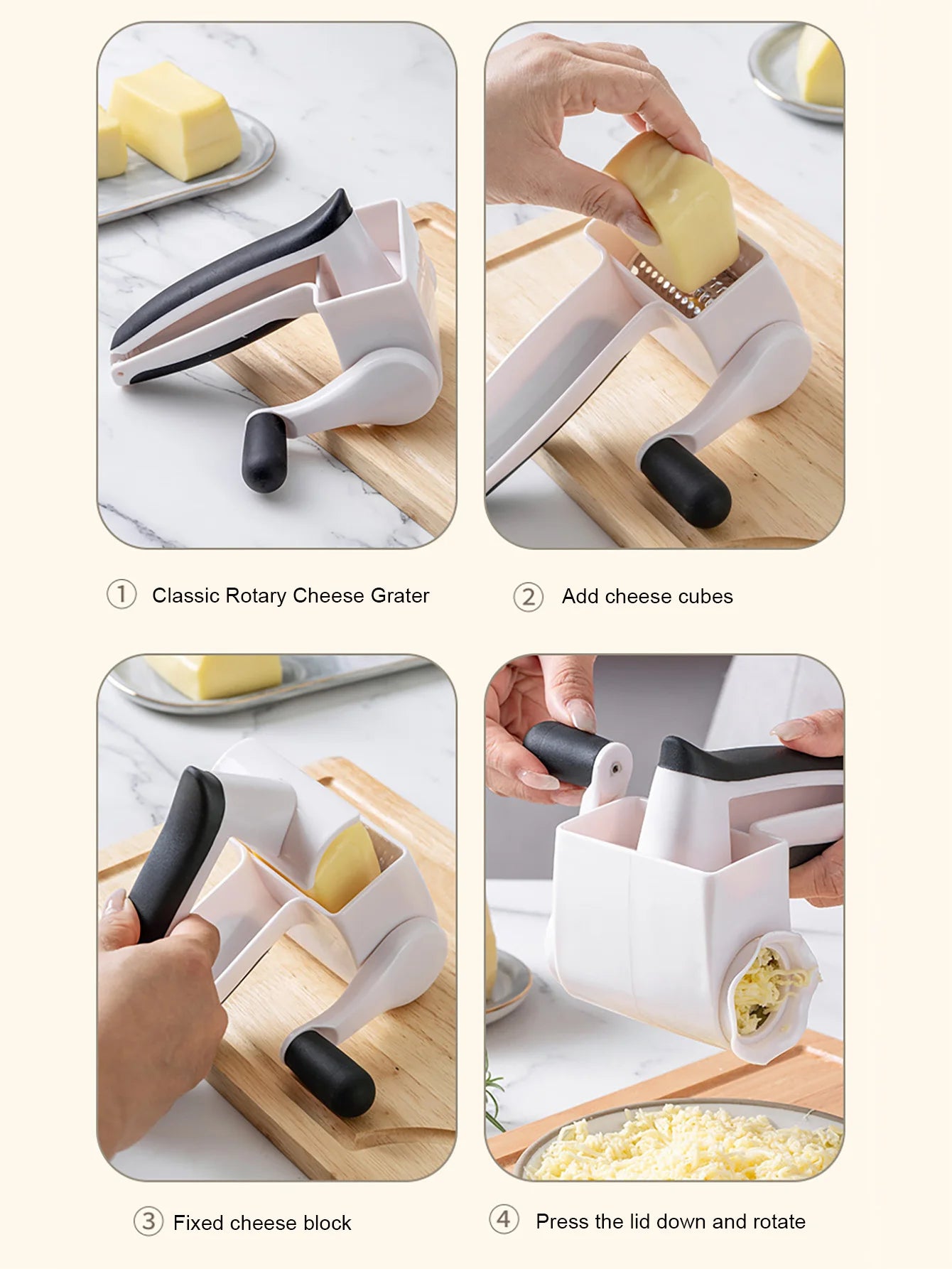 Classic Rotary Cheese Grater - Handheld Grater - Can be used for Hard Cheese, Chocolate & More - With Comfortable Handle & Drum