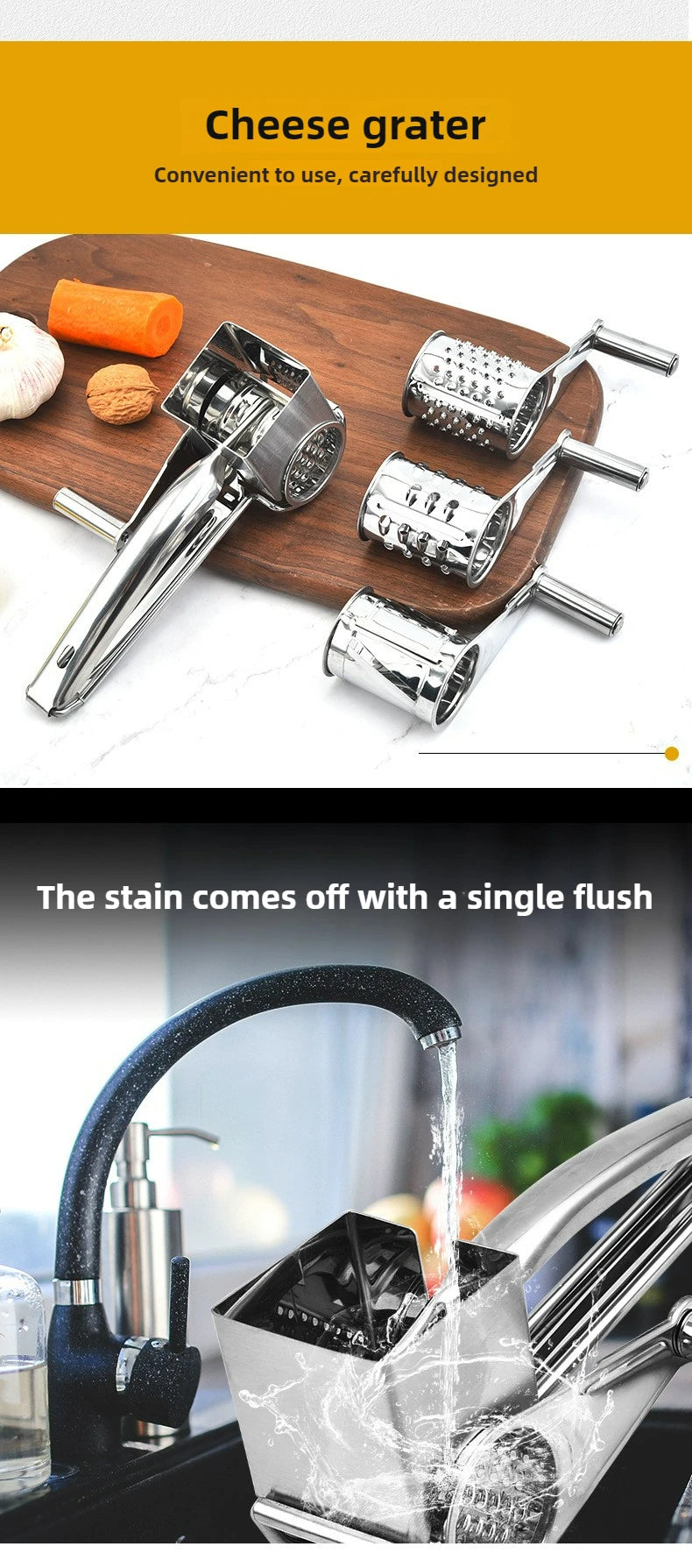 Rotary Cheese Grater Stainless Steel Handheld Cheese Grater, Manual Grinder Cutter Slicer Shredder with Stainless Drum Blades