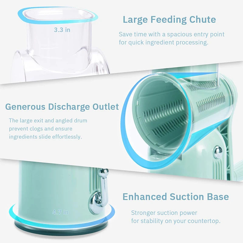 Rotary Cheese Grater Hand Crank 5 in 1 Replaceable Stainless Blades Cheese Shredder Kitchen Vegetable Shredder Slicer Chopper