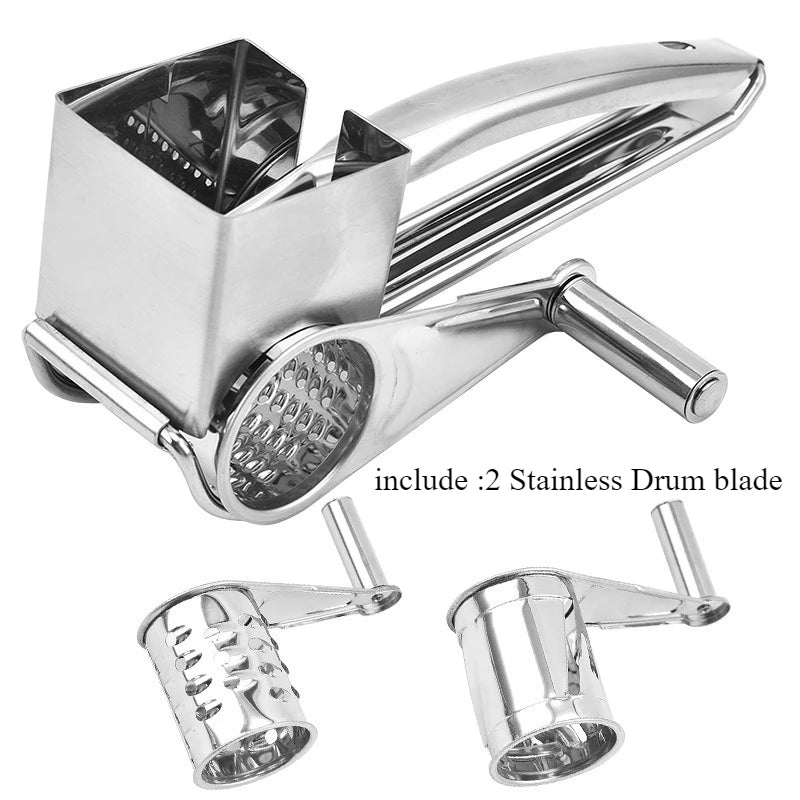 Rotary Cheese Grater Stainless Steel Handheld Cheese Grater, Manual Grinder Cutter Slicer Shredder with Stainless Drum Blades