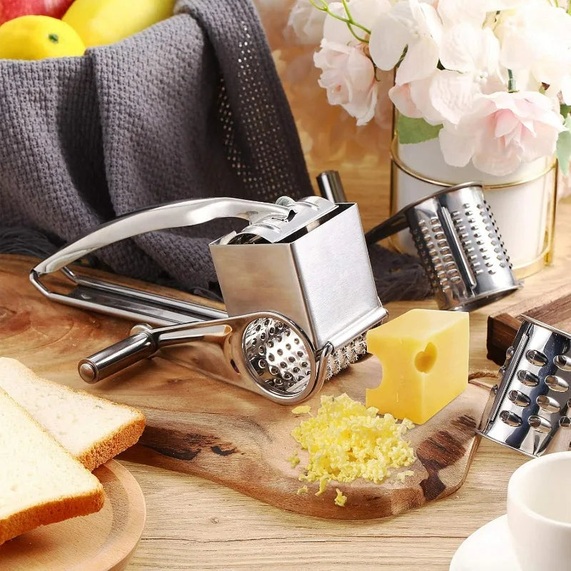 Rotary Cheese Grater Stainless Steel Handheld Cheese Grater, Manual Grinder Cutter Slicer Shredder with Stainless Drum Blades