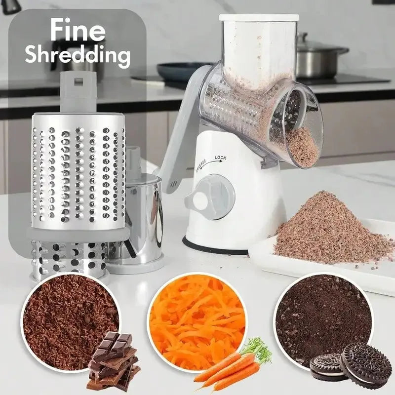 Manual Rotary Cheese Grater, Kitchen Vegetable Slicer and Nut Grinder, Hand Crank Potato Shredder with 3 Replaceable Drum Blades